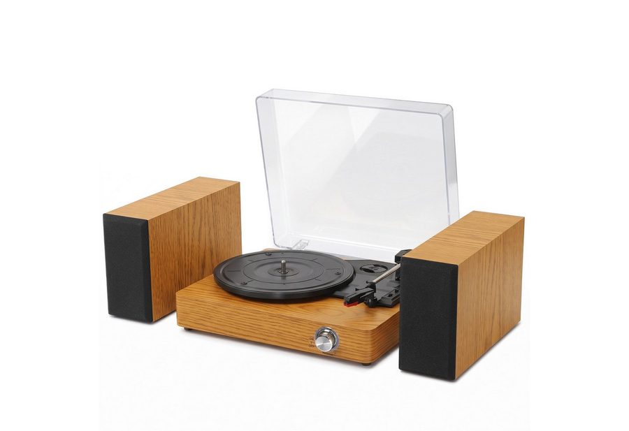 LALAHO Retro Plattenspieler mit separaten Stereolautsprechern, Bluetooth Plattenspieler (33/45/78 U/min, Staubschutzhaube, AUX‑ & RCA‑Anschluss) von LALAHO