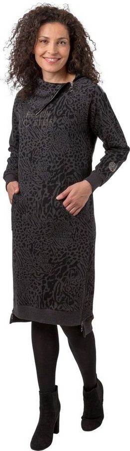 Estefania for woman Sweatkleid 186-5149-24 in Animal-Print mit modischen Reißverschlüssen Strassbesatz, dekorative Reißverschlüsse von Estefania for woman