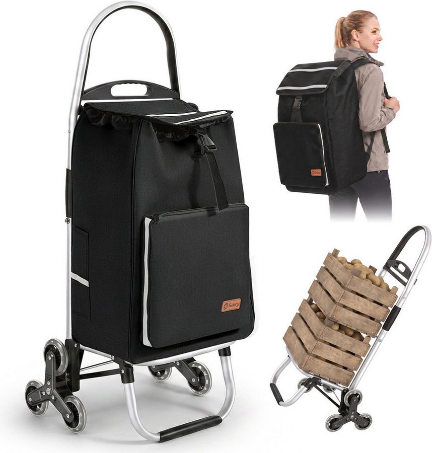 Sekey Einkaufstrolley Treppensteiger klappbar Einkaufswagen 4-in-1 Trolley mit Kühltasche, 60 l, 50L Abnehmbarer Rucksack – flexibel und praktisch von Sekey