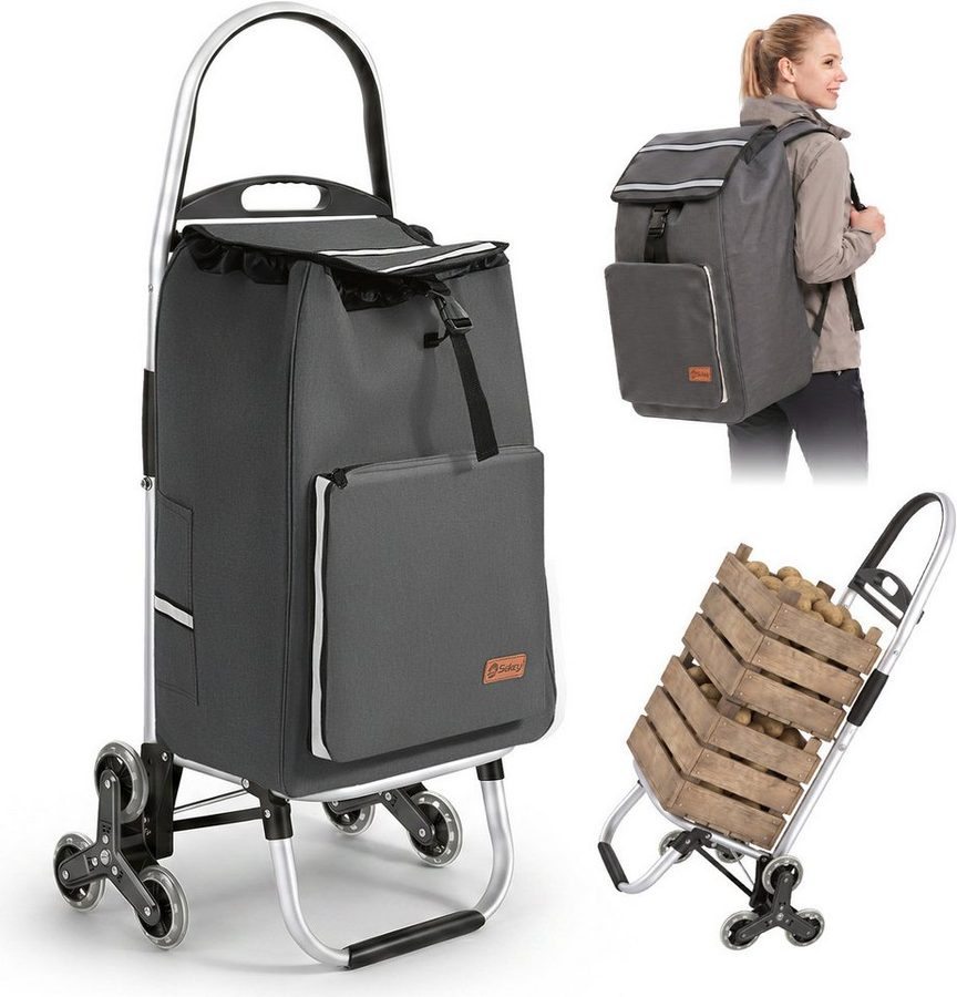 Sekey Einkaufstrolley Treppensteiger klappbar Einkaufswagen 4-in-1 Trolley mit Kühltasche, 60 l, 50L Abnehmbarer Rucksack – flexibel und praktisch von Sekey