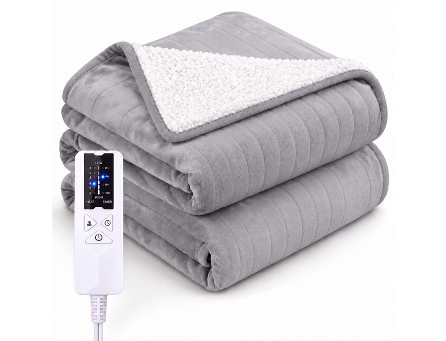 Nettlife Heizdecke Elektrisch hellgrau Überhitzungsschutz,6 Temperaturstufen,2–10H Timer, für das Bett das Sofa und beim Camping( 200x180 cm/180x130cm) , Zeitschaltuhr & waschbar bei 30 °C von Nettlife