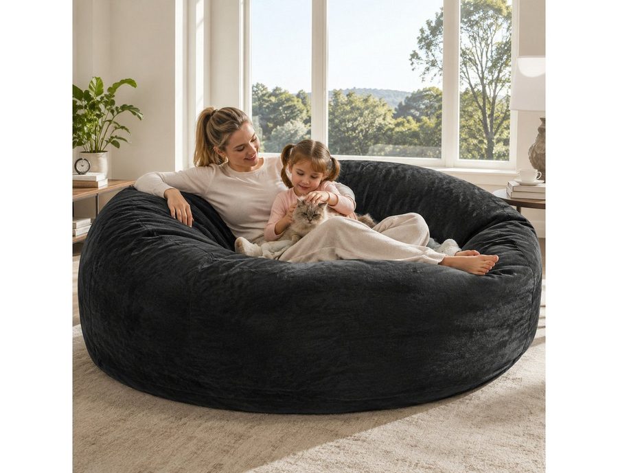 VUZINIC Sitzsack 6ft mit Füllung, für Groß & Klein, weich (1 St), maschinenwaschbarer Bezug, Schwarz von VUZINIC