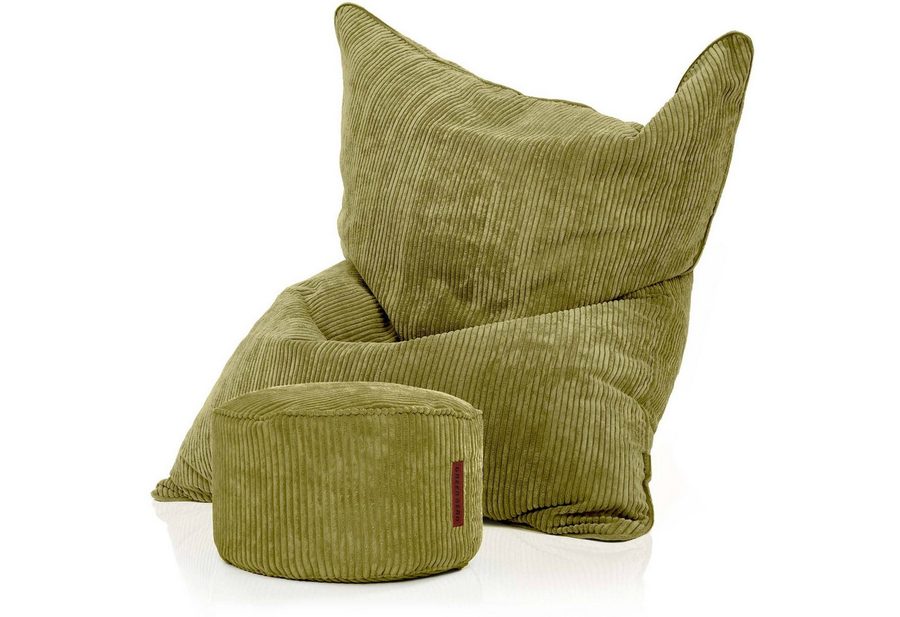 Green Bean Sitzsack XXL Sitzsack Square Cord + Hocker (Sitzsack + Hocker im Set - XXL Riesensitzsac mit passendem Fußhocker), Bean Bag Bodenkissen Liegekissen Sitzkissen Indoor Drinnen Waschbar von Green Bean