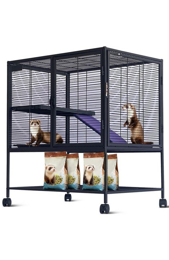GarveeMore Kleintierkäfig Mit abnehmbarer Rampe, abnehmbarer Ablage,zusätzlichem Ablageständer, 92x77x50cm für Frettchen, Chinchillas, Meerschweinchen und Hamster von GarveeMore