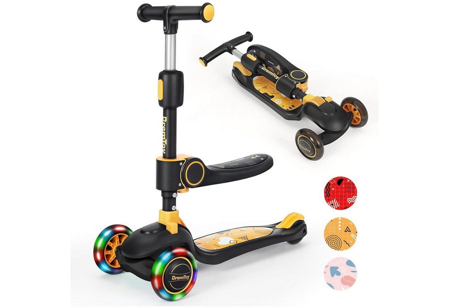 ToteBox Dreiradscooter Kinder Scooter, Höhenverstellbar + Sitz/Steh + LED-Räder von ToteBox