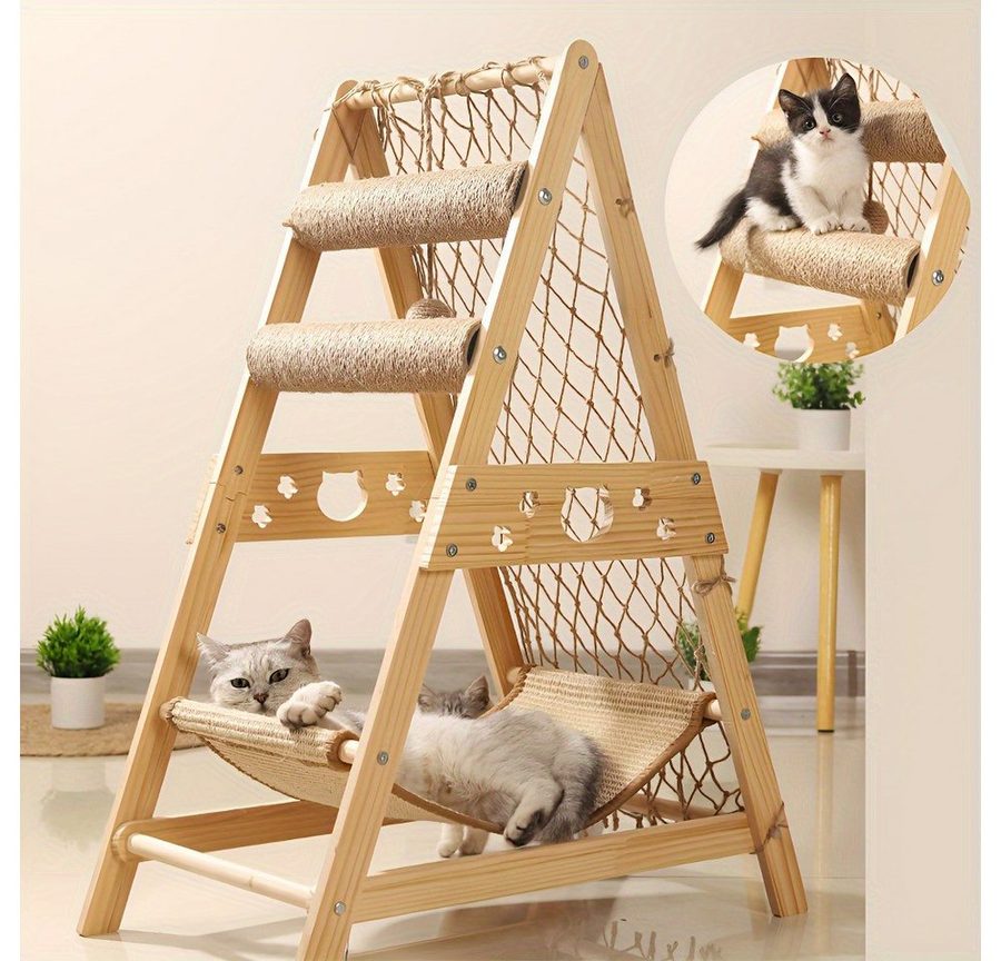 ToteBox Kleintierklettergerüst Mehrstufiger Katzenbaum mit Katzenbett, Kletternetz und Kratzstämmen von ToteBox