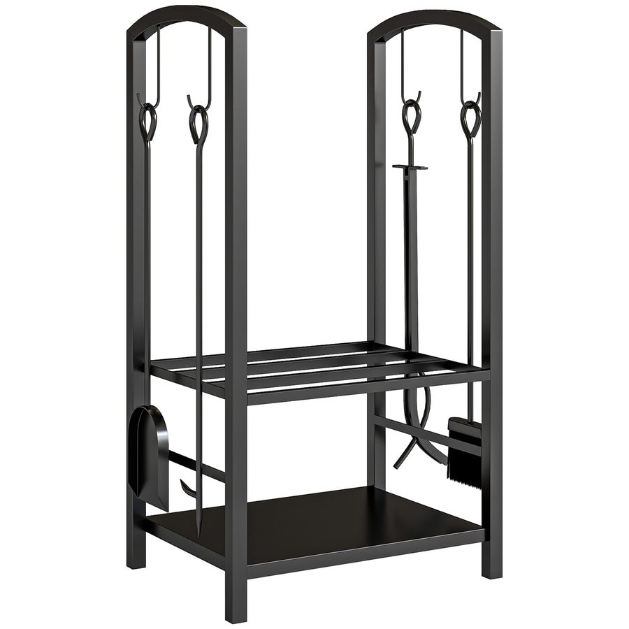 Outsunny Kaminholzständer Brennholzregal Feuerholzablage 2 Schichte Kaminwerkzeug Schwarz 40x30x74,5cm   Aosom von HOMCOM