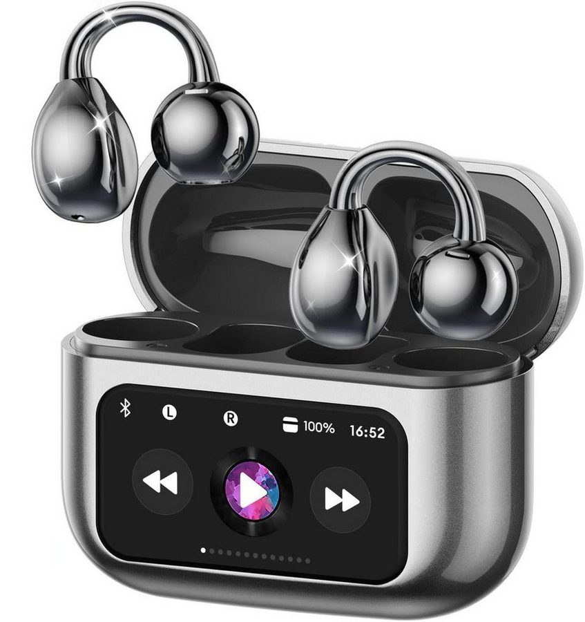 Futicare Bluetooth 5.4 Clip-On Kopfhörer mit LCD-Touchcase, Open-Ear-Kopfhörer (leichte Ohrclip-Kopfhörer, mit 14,2-mm-Treiber, ENC & 60 Std. Laufzeit) von Futicare
