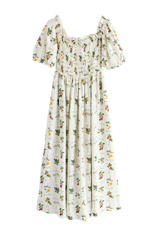 Next Midikleid Gerafftes Midikleid mit Puffärmeln (1-tlg) von Next