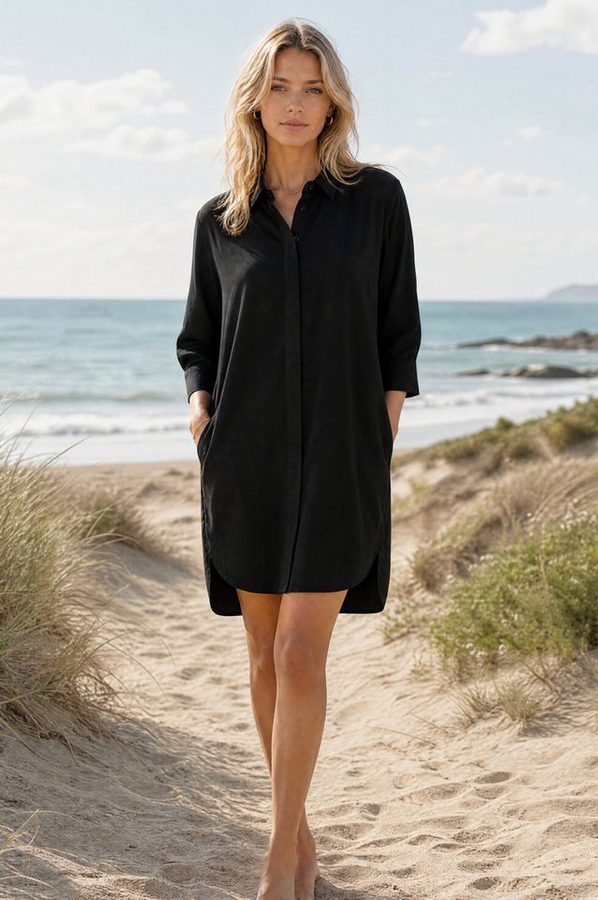 NADINE H Sommerkleid Sommerkleid aus Leinen im eleganten Schwarz ideal Freizeit von NADINE H