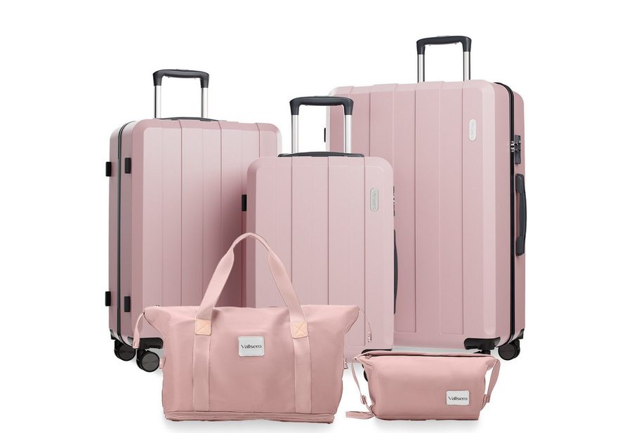 VALLSERO Trolleyset Koffer-Set( M,L,XL) Hartschalen-Koffer, Rollkoffer 5-teiliges Set, Handgepäck 4 Rollen, ABS-Material, Schwarz/Pink von VALLSERO