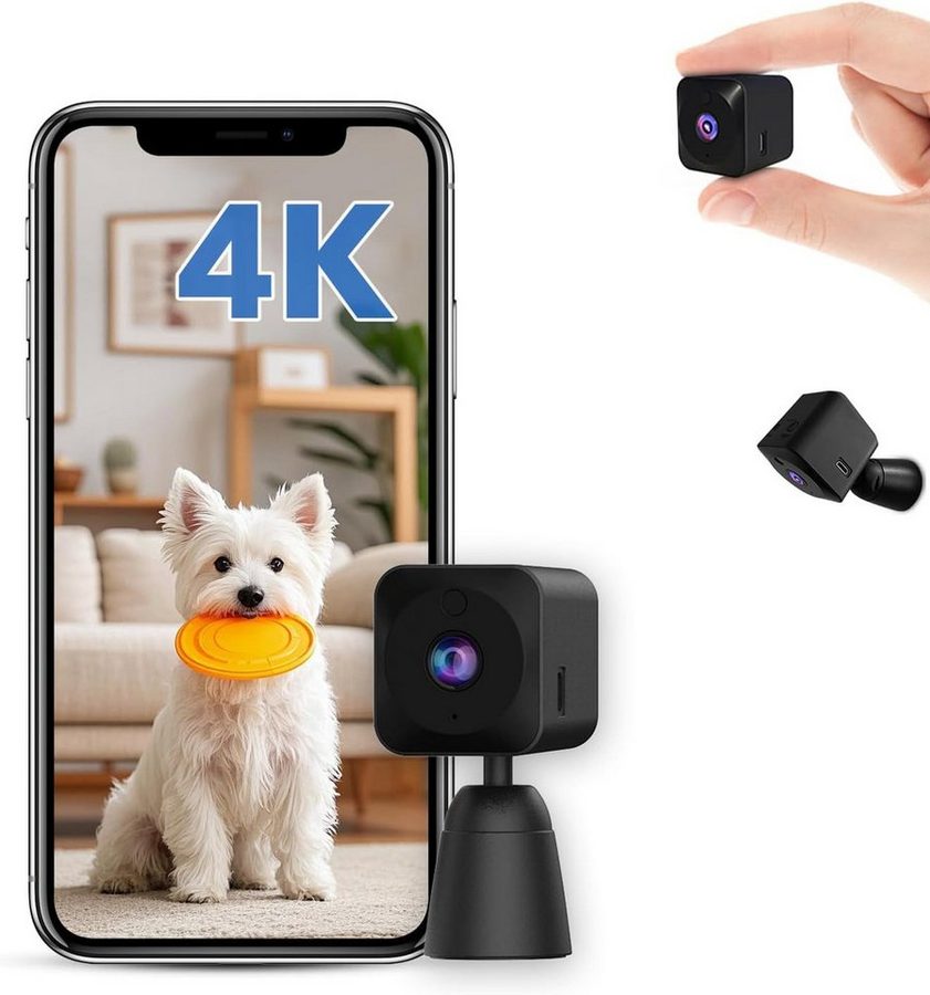 SpionProfi Überwachungskamera 4K Mini Wlan Kamera Video Überwachungskamera Wifi Live App Cam (1-tlg., Mini Kamera mit kostenloser App - Nachtsicht & Bewegungsmelder) von SpionProfi