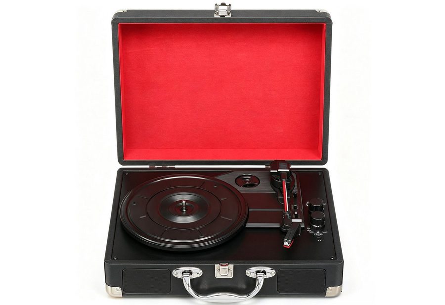 LALAHO Koffer‑Plattenspieler Retro, integrierte Stereo‑Lautsprecher Plattenspieler (mit Bluetooth, 3 Geschwindigkeiten, integrierte Lautsprecher) von LALAHO