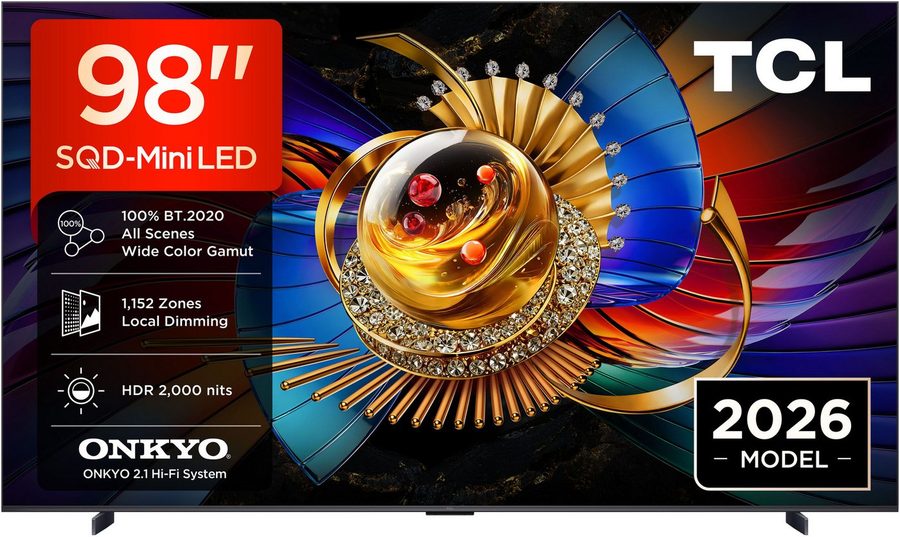 TCL 98Q7D Pro Mini-LED-Fernseher (248 cm/98 Zoll, 4K Ultra HD, Google TV, SQD-Mini LED, AiPQ Prozessor,ONKYO 2.1, Dolby Vision, Apple AirPlay 2) von TCL