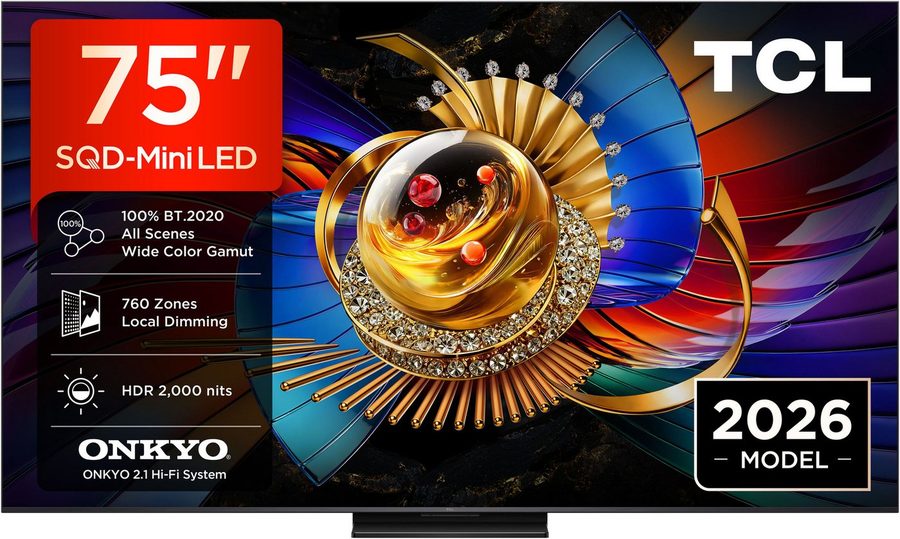 TCL 75Q7D ProX1 Mini-LED-Fernseher (189 cm/75 Zoll, 4K Ultra HD, Google TV, SQD-Mini LED, AiPQ Prozessor, ONKYO 2.1, Dolby Vision, Apple AirPlay 2) von TCL