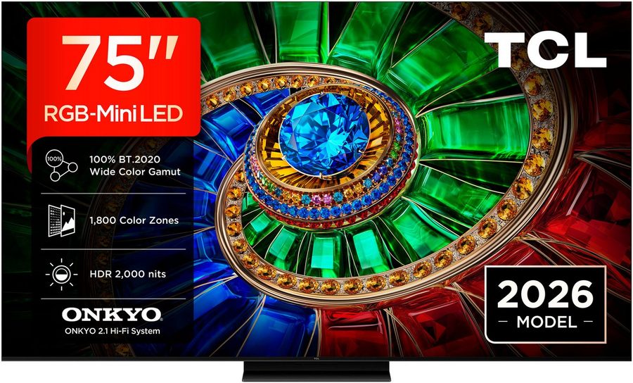 TCL 75RM7LX1 Mini-LED-Fernseher (189 cm/75 Zoll, 4K Ultra HD, Google TV, Apple Airplay 2, 2.000 nits HDR, 100 % BT.2020, ONKYO 2.1) von TCL