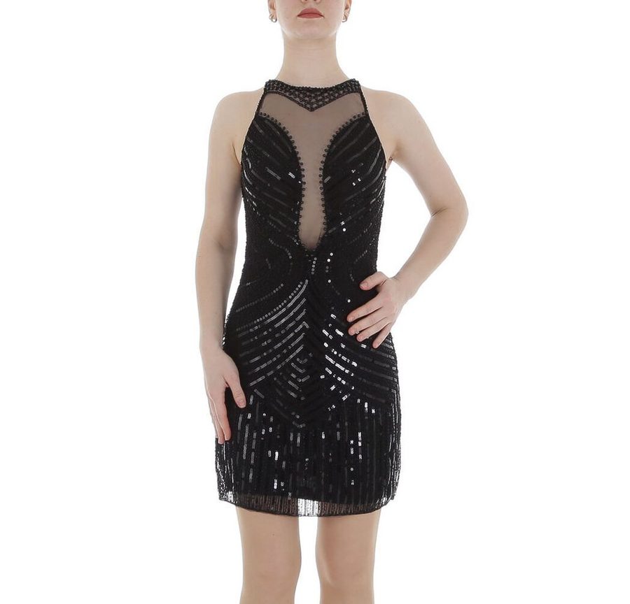 Ital-Design Partykleid Damen Party & Clubwear Pencil (86365323) Pailletten Glänzend Tüll Minikleid in Schwarz von Ital-Design