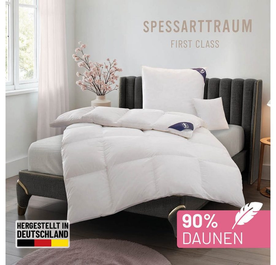 SPESSARTTRAUM Daunenbettdecke First Class 90% Daunen, Bettdecke 135x200 cm & weitere Größen, Füllung: 90% Daunen / 10% Federn, Klasse 1, Downpass zertifiziert, Bezug: 100% Baumwolle, Made in Green, Hausstauballergiker geeignet, 5 Wärmeklassen & 6 Größen, Bestseller, Made in Green von SPESSARTTRAUM