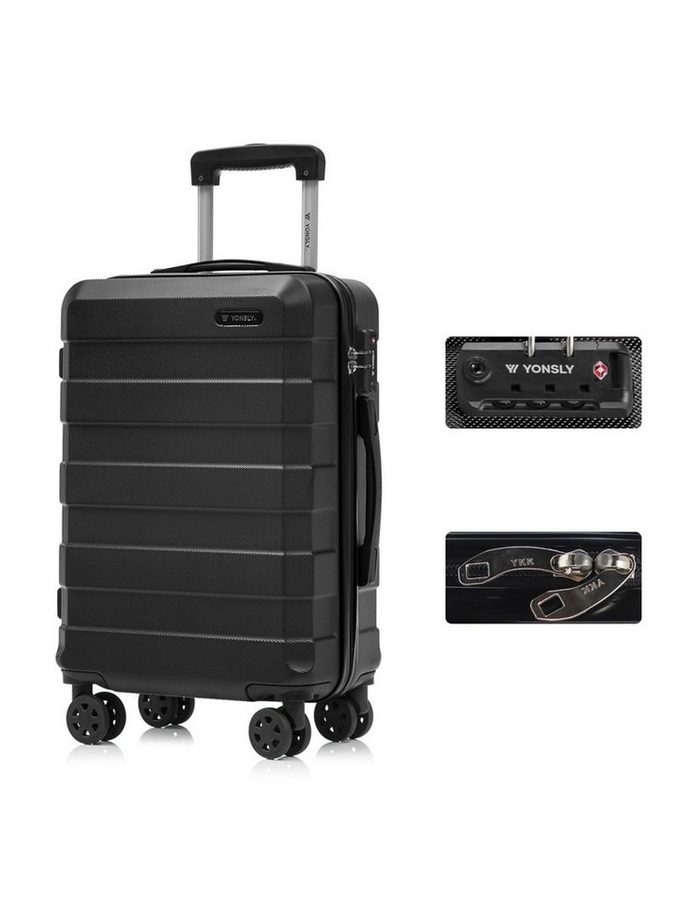 YONSLY Hartschalen-Trolley Hartschalen-Reisekoffer Trolley Rollkoffer Kabinenkoffer aus ABS, 4 Rollen, mit TSA-Schloss, YKK-Reißverschluss, austauschbaren Rollen und Griffen von YONSLY