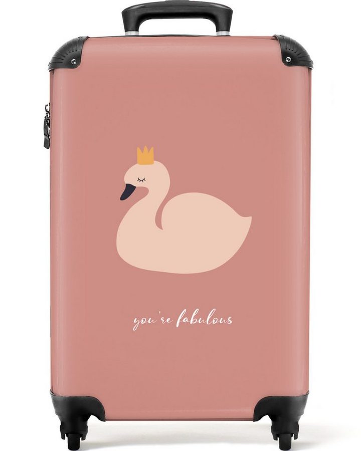 NoBoringSuitcases.com© Kinderkoffer Schwan - Rosa - Krone - Du bist fabelhaft - Sprichwörter 55x35x20cm, Handgepäck-Koffer, Kinderkoffer, Reisekoffer Mädchen von Noboringsuitcases.Com