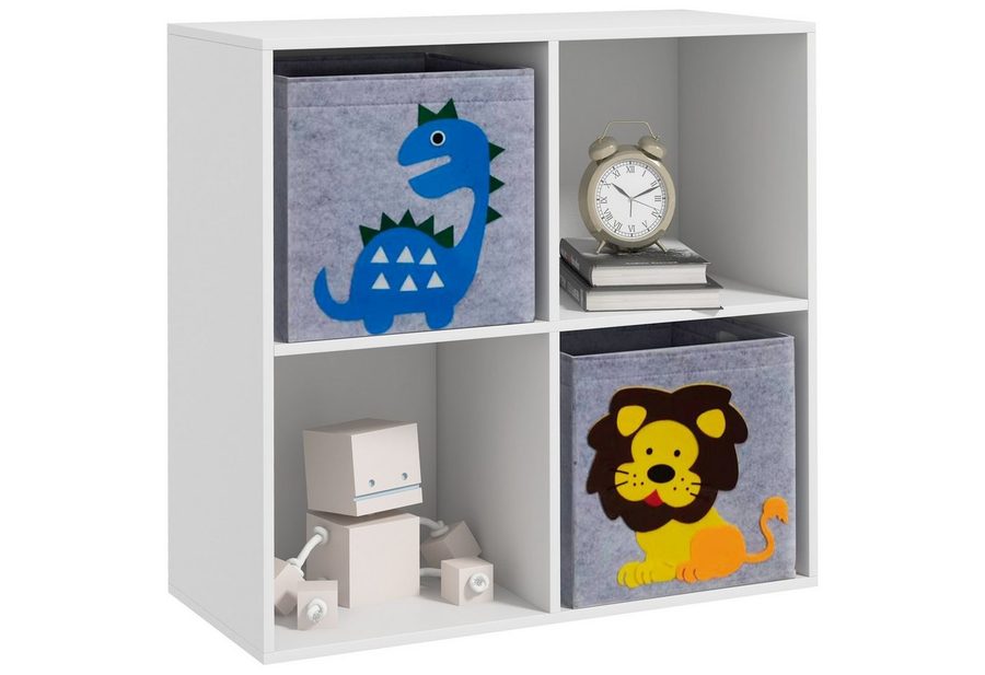ZONEKIZ Kinderregal Bücherregal Spielzeug-Organizer 2 Aufbewahrungsboxen, 2 off.Fächer, Kinder-Aufbewahrungsschrank 1-tlg., für Schlafzimmer, Spielzimmer, Klassenzimmer, Kindergärten, Weiß von ZONEKIZ