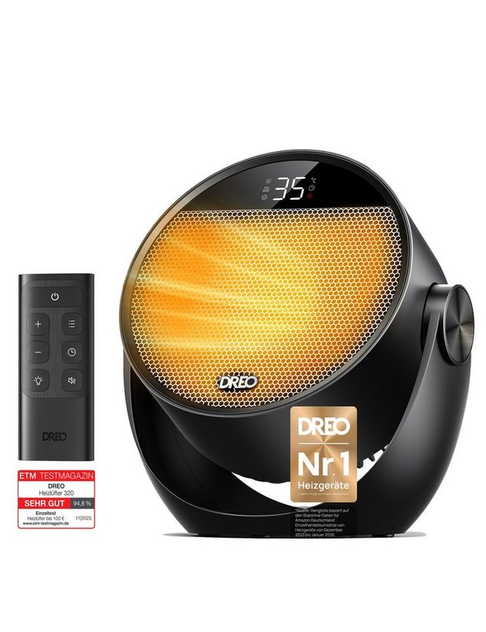Dreo Heizlüfter Energiesparend, 1500W PTC-Keramik, Fernbedienung, Klein,12-Std-Timer, Leise, Thermostat, 60° neigbar, 8 Sicherheitsfunktionen, 3 Modi von Dreo
