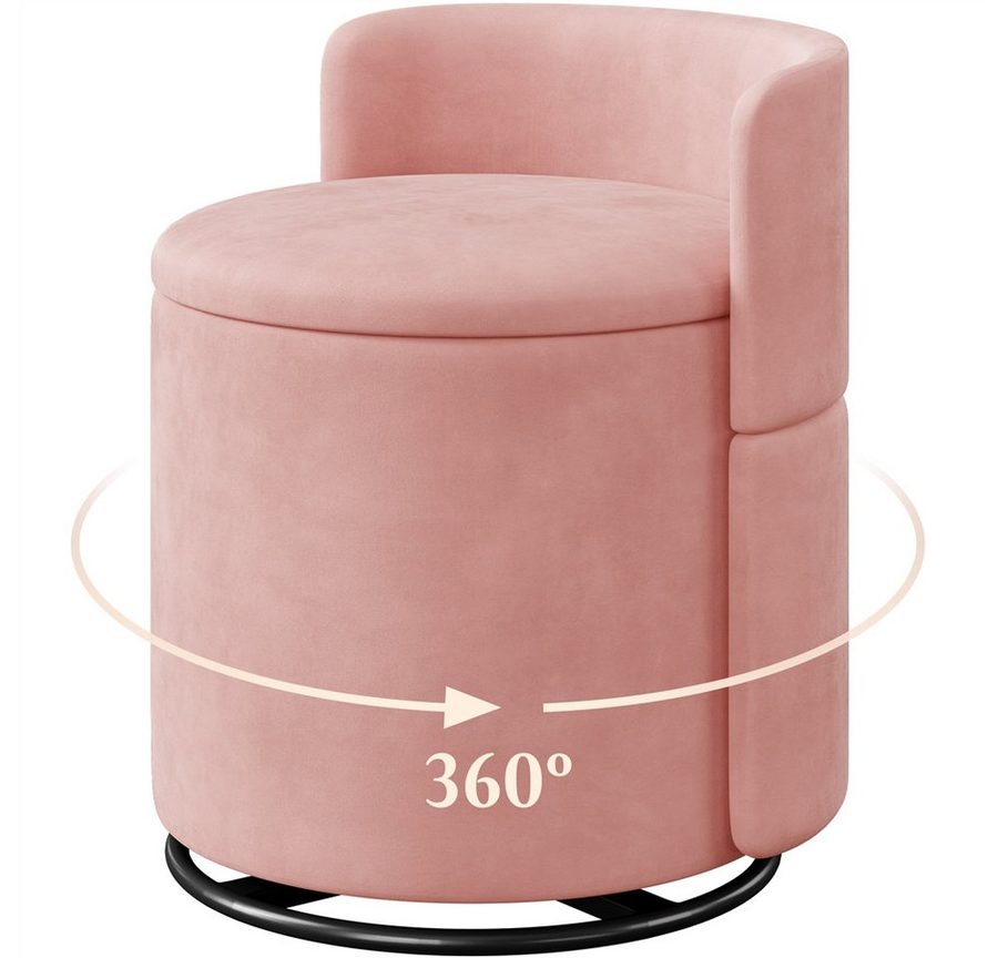 Yaheetech Polsterhocker 360° Drehbarer Sitzhocker mit Stauraum & Rückenlehne, 40 L Schminkhocker aus Samt für Wohnzimmer von Yaheetech