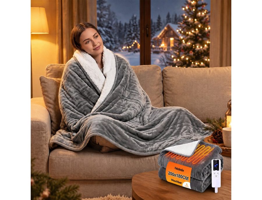 Nettlife Heizdecke elektrisch wärmedecke,mit Überhitzungsschutz & 6-Stufen-Heizung, für Bett Sofa Büro,180x130 & 200x180 cm, 6-Stufen Heizung & Zeitschaltuhr Einfache Reinigung (30°C) von Nettlife