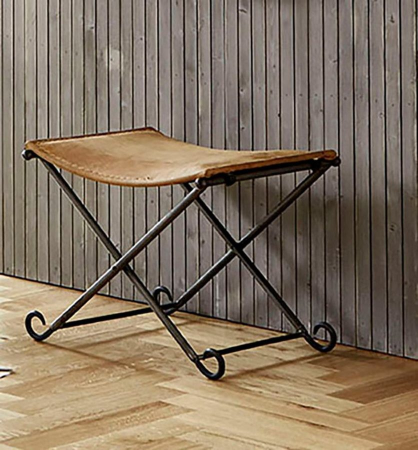 HAKU Hocker Pouf, Schemel, Stockerl, rechteckig - aus Leder Braun - B/T/H 58/50/49 cm von HAKU