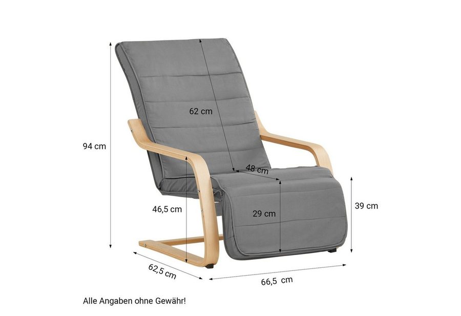 Homestyle4u Relaxsessel Schwingsessel Schaukelsessel Wohnzimmer Grau Schaukelstuhl Fußstütze (1 Stuhl, 1-St., Stuhl mit Bezug), Bezug abnehmbar, Fußteil verstellbar, Essstuhl von Homestyle4u