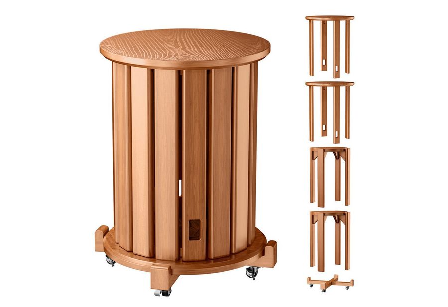Rutaqian Sitzhocker Massivholz Stapelhocker 4er Set mit Rollen, runde Hocker (Ein 4-teiliges Set), 4 Hocker als ein Möbelstück – stapelbar, Massivholz & mit Rollen von Rutaqian