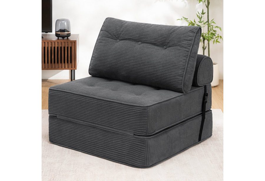MECO Schlafsofa 3-in-1 Klappsofa Schlafsessel Cordstoff mit Kopfkissen+Lendenkissen, Komfortable Schlafcouch Bodensofa 80cm für Schlafzimmer Wohnzimmer von MECO