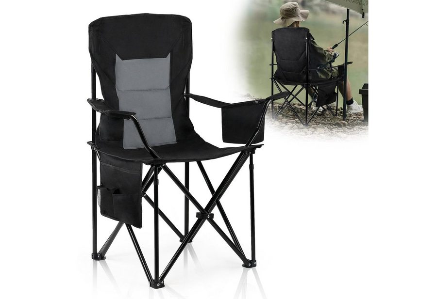 CALIYO Campingstuhl Faltstuhl mit Getränkehalter & Tragetasche Angelsessel (1 St), Klein pack mit Tasche Faltstuhl Anglerstuhl hohe Rückenlehne von CALIYO