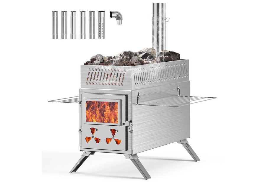 Meulbaty Feuerstelle Campingzeltofen mit Kamin, Saunaofen, faltbarer heißer Zeltofen, (1-St), mit 7 Kaminrohren für Outdoor, Camping, Kochen von Meulbaty