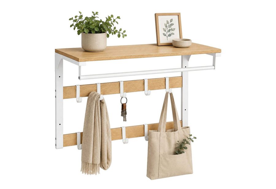 relaxdays Wandgarderobe 3 in 1 (1 St), Eiche-Weiß, 65 cm von RELAXDAYS