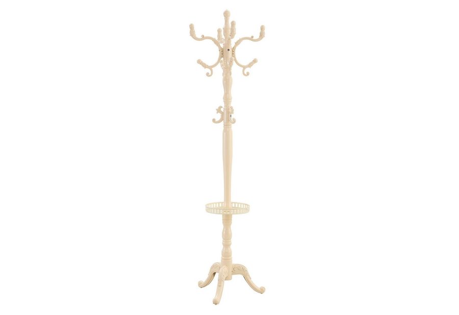 JUFU Garderobenständer aus massivem Buchenholz im klassischen Stil, 195 cm hoch, (1 St), mit Metallablage, abgerundeten Haken & stabilem Dreibein von JUFU