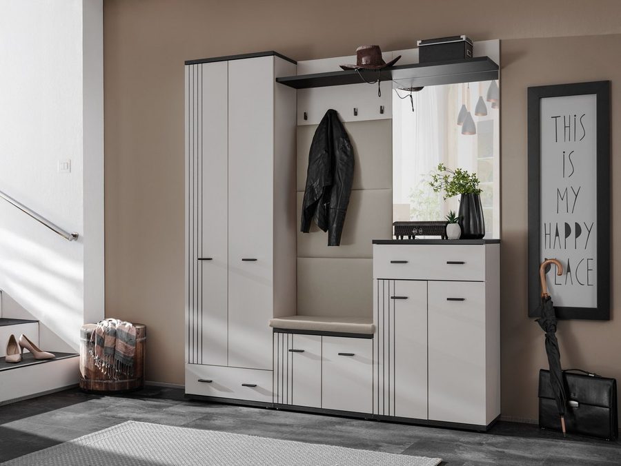 Raumhirsch Furniture Wandgarderobe Flurgarderobe, Wandgarderobe, Garderobenleiste, Kleiderhakenleiste (Maße: 60 x 28 x 156 cm (mit 4 Haken und 1 Ablage), Modernes Design, platzsparende Form, einfache Montage von Raumhirsch Furniture