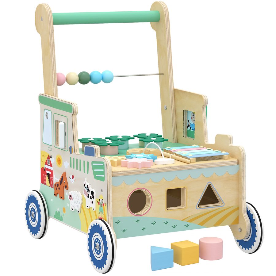 AIYAPLAY Baby Lauflernwagen Lauflernhilfe mit Rädern Bauklötze Stauraum Montessori Aktivitätszentrum Baby Walker Gehhilfe Spielzeug Geschenk für Kleinekinder 1-3 Jahre Grün   Aosom von AIYAPLAY