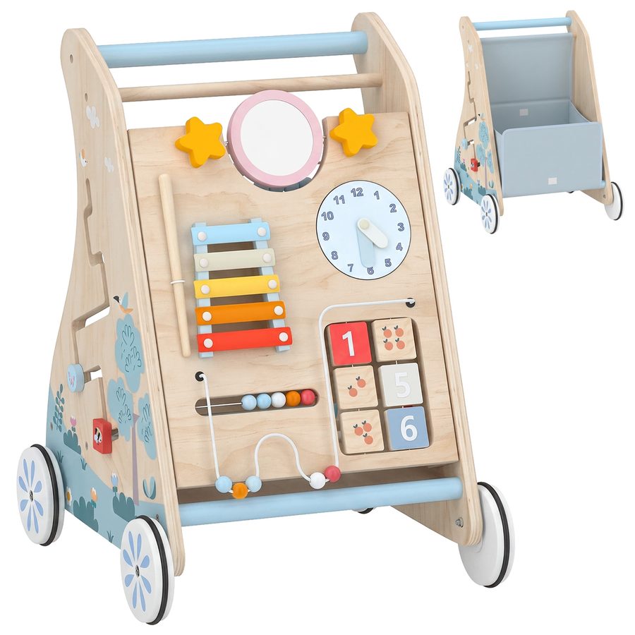 AIYAPLAY 3-in-1 Baby Lauflernwagen Lauflernhilfe mit abnehmbar doppelseitig Aktivitätstafel Tasche Rädern Montessori Aktivitätszentrum, Baby Walker Gehhilfe Spielzeug Geschenk für 1-3 Jahre   Aosom von AIYAPLAY