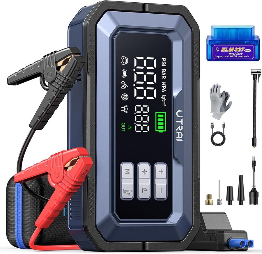 UTRAI 26800mAh 7000A Starthilfe Powerbank, 18W Schnellladung Starthilfegerät 26800 mAh, 2000 Lumen LED, Jump Starter Powerbank mit DC 160W-Ausgang von UTRAI