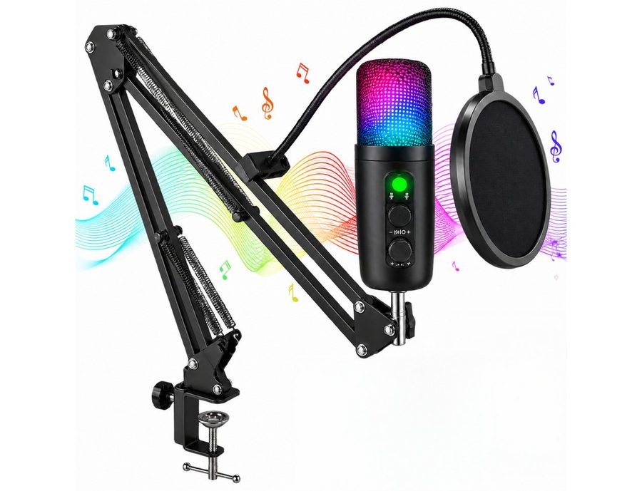 Toomoke Mikrofon USB Mikrofon Set mit Mikrofonarm, Gaming Kondensator RGB (mit Geräuschreduzierung, Stummschaltung und Kopfhörer Monitoring, Type-C-Adapter), (Set, 7-tlg), Streaming-Mikrofon,für Streams & Podcast von Toomoke