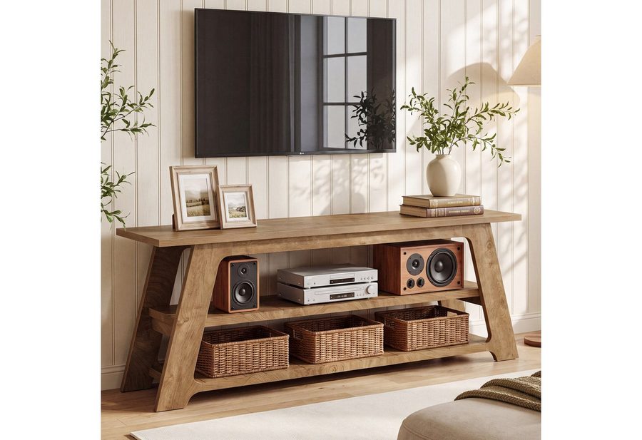 Tribesigns TV-Ständer 160cm TV-Konsole im Landhausstil, Konsolentisch mit 3 offenem Stauraum, (Fernsehkonsole mit stabilem, breitem A-Rahmen, MDF-Entertainment-Center für Fernseher von 55 bis 75 Zoll) von Tribesigns