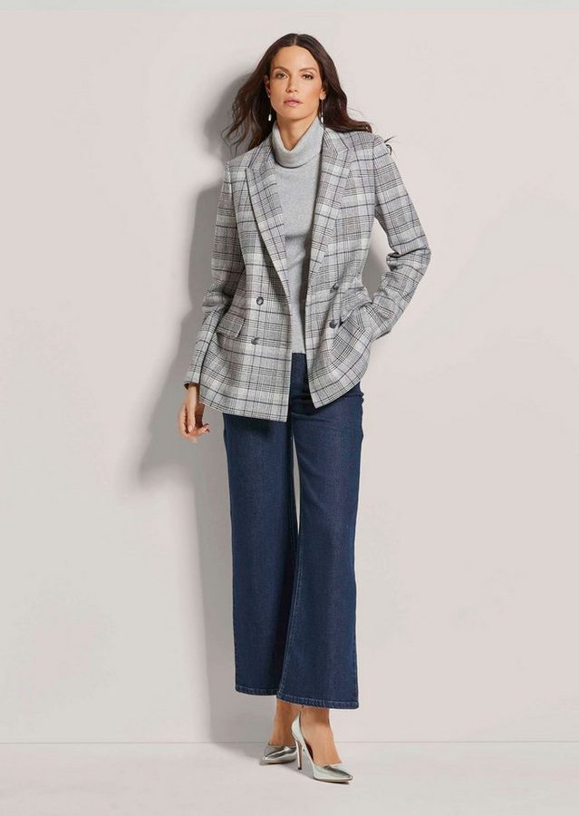 MADELEINE Kurzblazer Langer Karo-Blazer mit langem Revers Kariertes Muster und Reverskragen für stilvolle Akzente von MADELEINE