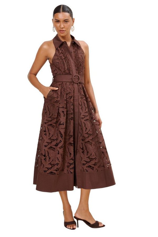 LIPSY Midikleid Lipsy Premium Midi-Hemdblusenkleid mit Spitze (1-tlg) von Lipsy