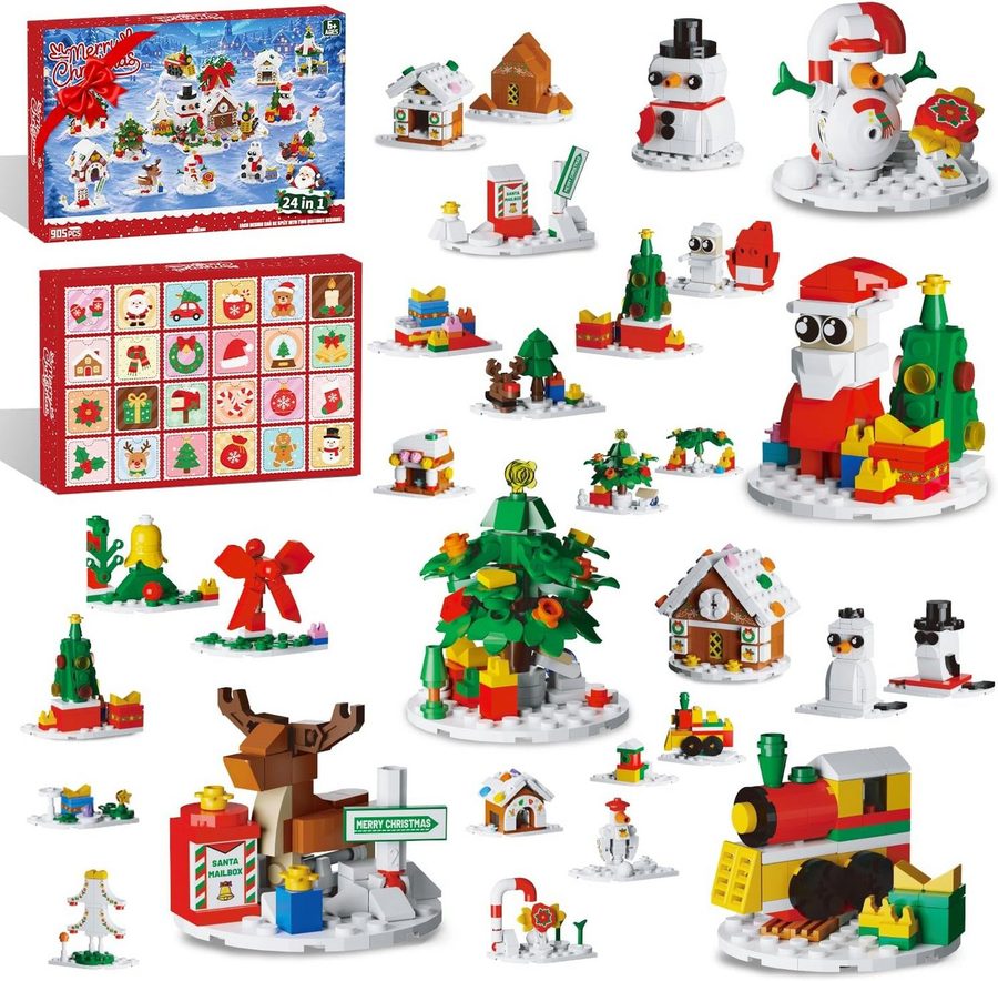 Esun Spielzeug-Adventskalender Adventskalender 2026 Kinder für Weihnachtsbaum Bauspielzeug, Bausteine (Set, 905-tlg), 24 in 1 Blocks Spielzeug Weihnachts für mädchen von Esun