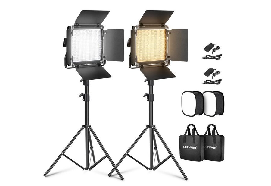 Neewer Videoleuchte NL660 2 Stück 660 LEDs Videolicht, Dimmbar, Höhenverstellbar 66-190 cm, mit Stativ/Diffusor, Bi Farbe, Dauerlicht mit Barndoor für Studio von Neewer