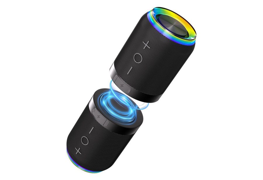 Lisabonde 2-in-1 Magnetisch mit Lichteffekten Stereo Bluetooth-Lautsprecher 2.0 (Bluetooth 5.4, 10 W, IPX6 Wasserdicht, Magnetisch haftend, Trennbar in zwei Einheiten) von Lisabonde