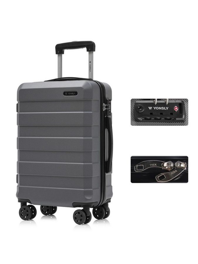 YONSLY Hartschalen-Trolley Hartschalen-Reisekoffer Trolley Rollkoffer Kabinenkoffer aus ABS, 4 Rollen, mit TSA-Schloss, YKK-Reißverschluss, austauschbaren Rollen und Griffen von YONSLY