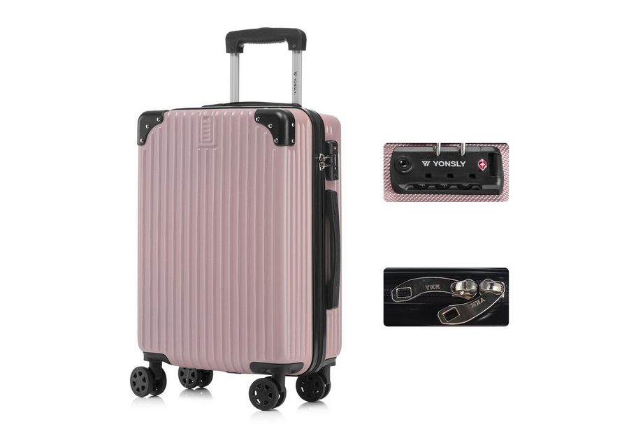 YONSLY Hartschalen-Trolley Premium Reisekoffer Hartschalen-Trolley Kabinenkoffer, 4 Rollen, TSA-Schloss, YKK-Reißverschluss, austauschbare Rollen und Griffe von YONSLY
