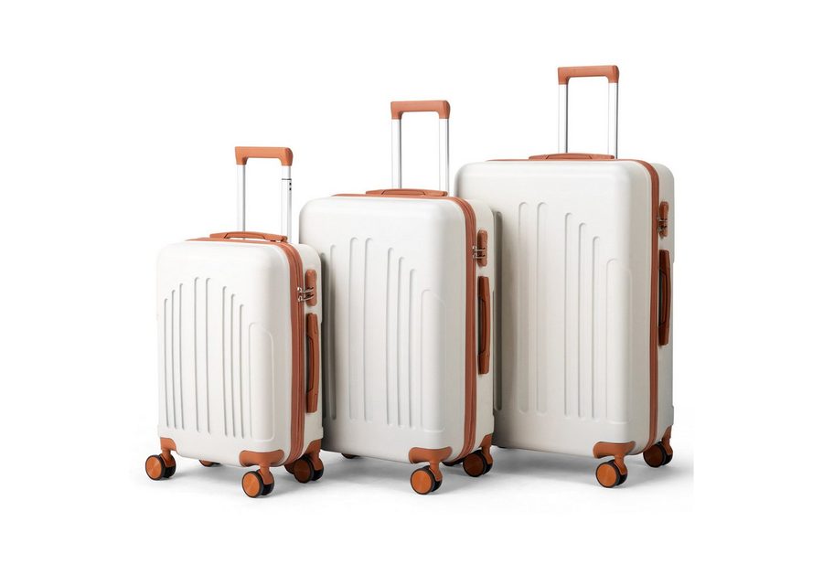 LALAHO Trolleyset Kofferset Hartschalenkoffer Trolley 360° Rollen, 4 Rollen, (3 tlg), Reisekoffer Set mit Handgepäck, Koffer & Trolleys, Beige von LALAHO